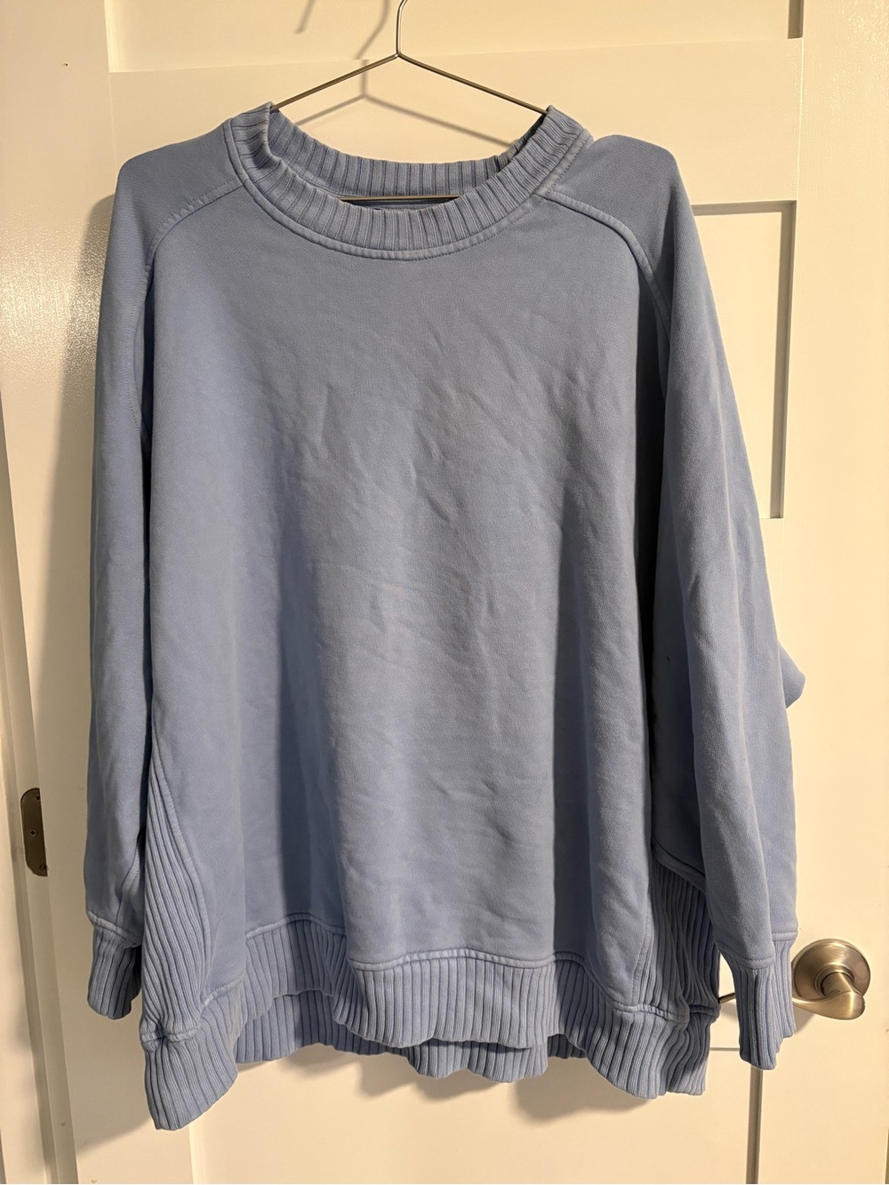 Light Blue Women's Crewneck Sweater - Relaxed Ribbed Hem